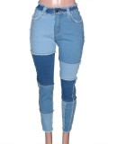 Summer Color Block Patch High Waist Casual Jeans