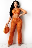 Summer Orange Fishnet Tassel Bra and Pants 2PC Cover-Up