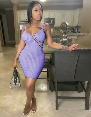 Summer Purple Sexy Ribbed Strap Mini Dress