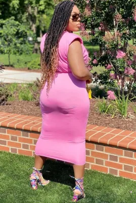 Summer Casual Pink Crop Top and Pencil Skirt 2PC Set