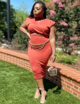 Summer Casual Red Crop Top and Pencil Skirt 2PC Set