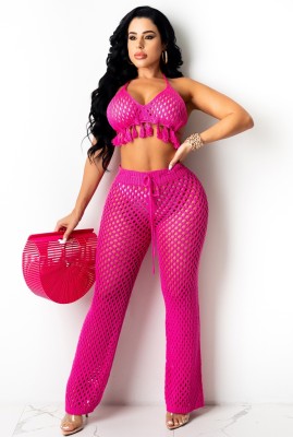 Summer Rose Fishnet Tassel Bra and Pants 2PC Cover-Up