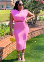 Summer Casual Pink Crop Top and Pencil Skirt 2PC Set