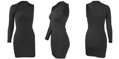 Autumn Formal Black One Shoulder Mini Dress with Single Sleeve