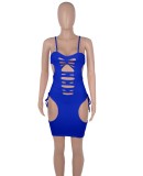 Summer Blue Sexy Hollow Out Strap Mini Bodycon Dress