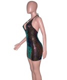 Summer Sequin Sexy Backless Halter Mini Dress