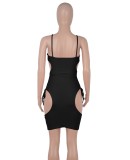 Summer Black Sexy Hollow Out Strap Mini Bodycon Dress