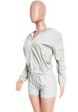 Autumn Grey Long Sleeves Hoody Top and Shorts Tracksuit