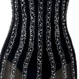 Summer Sexy Black Beaded Strap Mini Bodycon Dress