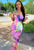 Summer Party Sexy Tie Dye Under-Knee Length Tube Dress