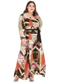 Autumn Plus Size Print Long Sleeve Wrap Long Maxi Dress