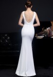 Summer Formal White Sleeveless Slit Mermaid V-Neck Evening Dress