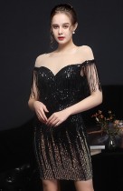 Summer Formal Black Sequin Fringe Short Cocktail Dress