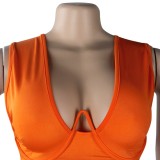 Summer Sexy Orange Bra and Print Midi Skirt Set