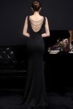 Summer Formal Black Sleeveless Slit Mermaid V-Neck Evening Dress