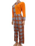 Autumn Professional Orange Plaid Print Formal Jumpsuit