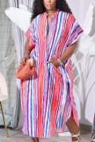 Summer Plus Size Casual Stripes Long Blouse Dress