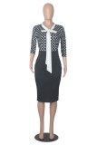 Autumn Professional Print Pencil Office Dress with 3/4 Sleeves