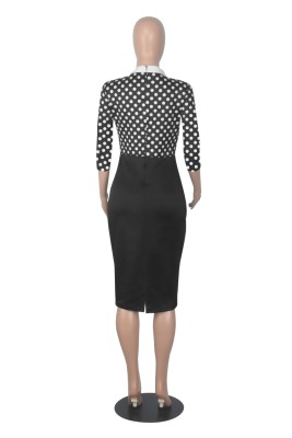 Autumn Professional Print Pencil Office Dress with 3/4 Sleeves