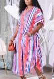 Summer Plus Size Casual Stripes Long Blouse Dress