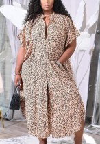 Summer Plus Size Casual Leopard Long Blouse Dress