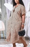 Summer Plus Size Casual Leopard Long Blouse Dress