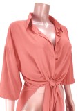 Autumn Casual Pink Knotted Long Blouse with Full Sleeves
