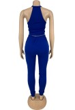 Summer Blue Sexy Ruched Crop Top and Pants Set