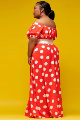 Summer Plus Size Off Shoulder Polka Dot Long Maxi Dress