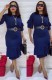 Summer Professional Blue Office Dress with Belt