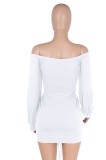 Autumn White Strapless Ruched Long Sleeve Mini Dress