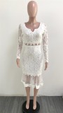 Autumn Formal White Lace Mermaid Party Dress with Full Sleeves