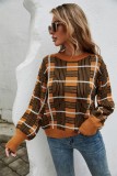 Autumn Plaid Print O-Neck Regular Pullover Sweater