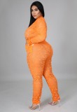 Autumn Plus Size Orange Lace Sexy Bodysuit and Pants Set