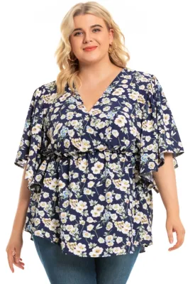 Summer Plus Size Casual Floral Peplum Blouse
