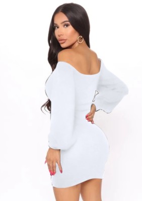 Autumn White Strapless Ruched Long Sleeve Mini Dress