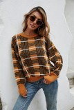Autumn Plaid Print O-Neck Regular Pullover Sweater