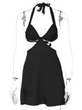 Summer Black Sexy Cut Out Slit Halter Mini Dress