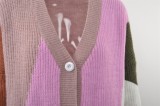 Autumn Color Block V-Neck Long Sleeve Sweater Coat