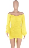 Autumn Yellow Strapless Ruched Long Sleeve Mini Dress