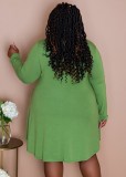 Autumn Plus Size Casual Green Long Sleeve Shirt Dress