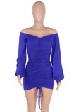 Autumn Blue Strapless Ruched Long Sleeve Mini Dress
