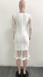 Autumn Formal White Lace Mermaid Party Dress with Full Sleeves
