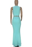 Summer Green Ruched Strings Crop Top and Long Skirt Set