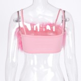 Summer Pink Feather Sexy Halter Party Crop Top