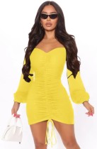 Autumn Yellow Strapless Ruched Long Sleeve Mini Dress