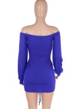 Autumn Blue Strapless Ruched Long Sleeve Mini Dress