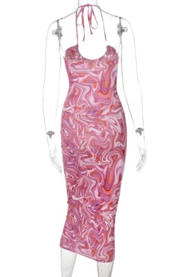 Summer Print Sexy Cut Out Midi Dress