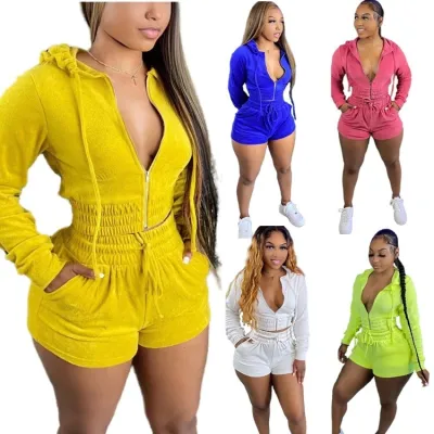 Autumn Casual Green Hooded Top and Shorts Tracksuit