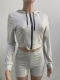 Autumn Grey Long Sleeve Top and Shorts Tracksuit